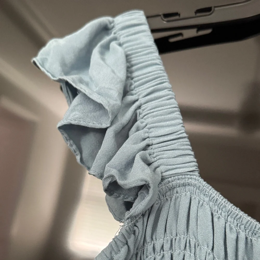 Smocked Ruffle Strap Maxi Dress in Dusty Blue - Picture 4 of 8